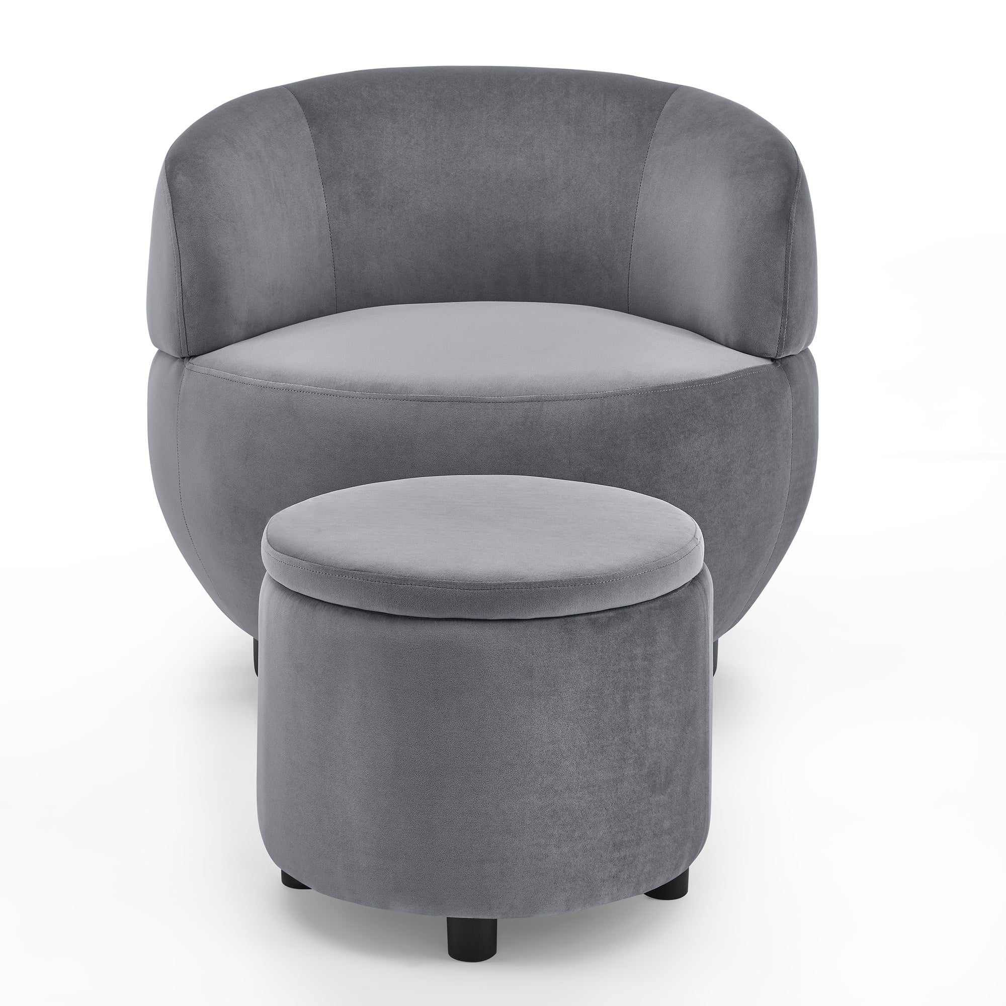 Grey Velvet Barrel Chair with Storage Ottoman U914
