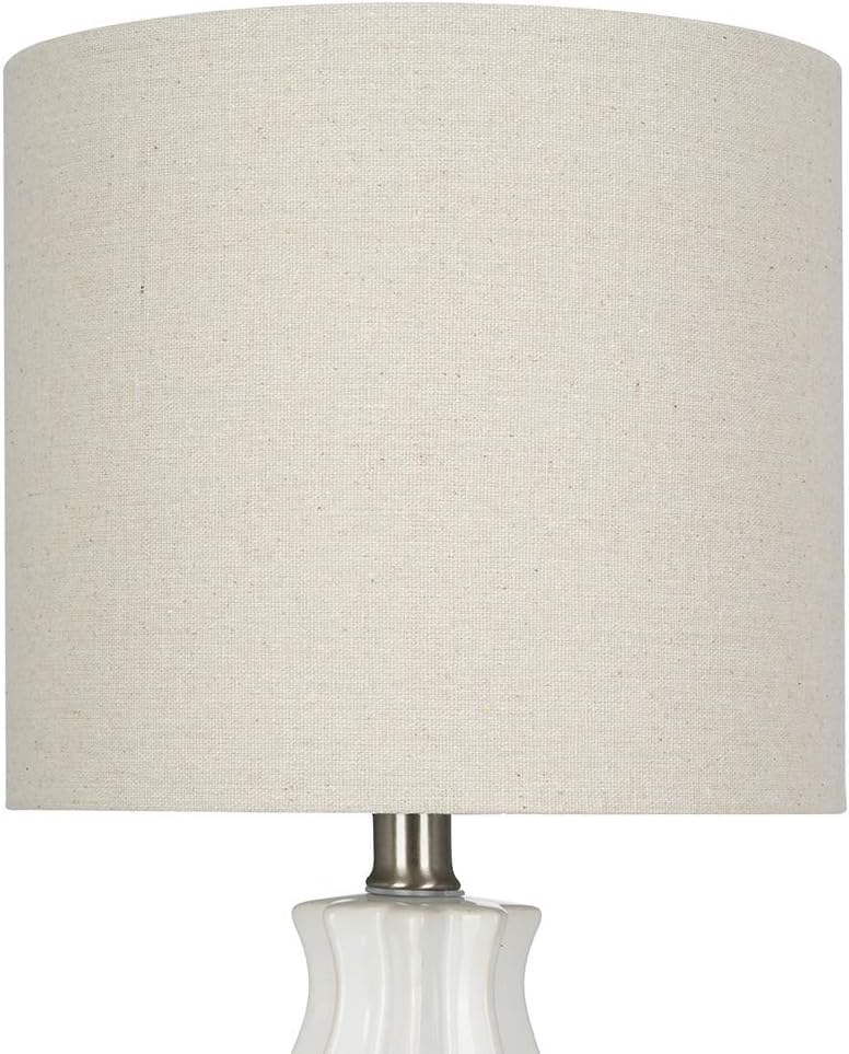 White Ceramic Accent Table Lamp with Linen Shade P3003