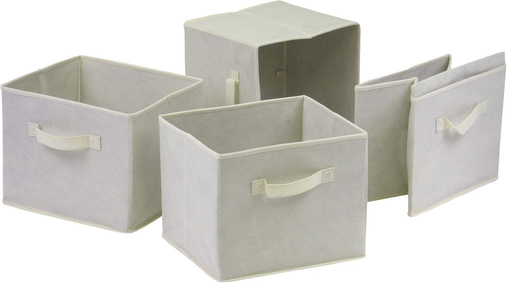 4 Section Storage Shelf with 4 Beige Fabric Foldable Baskets O611201