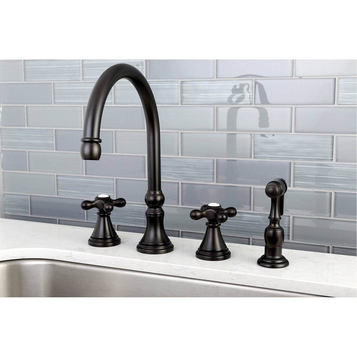 Oil Rubbed Bronze Deck Mount Kitchen Faucet with Brass Sprayer O845