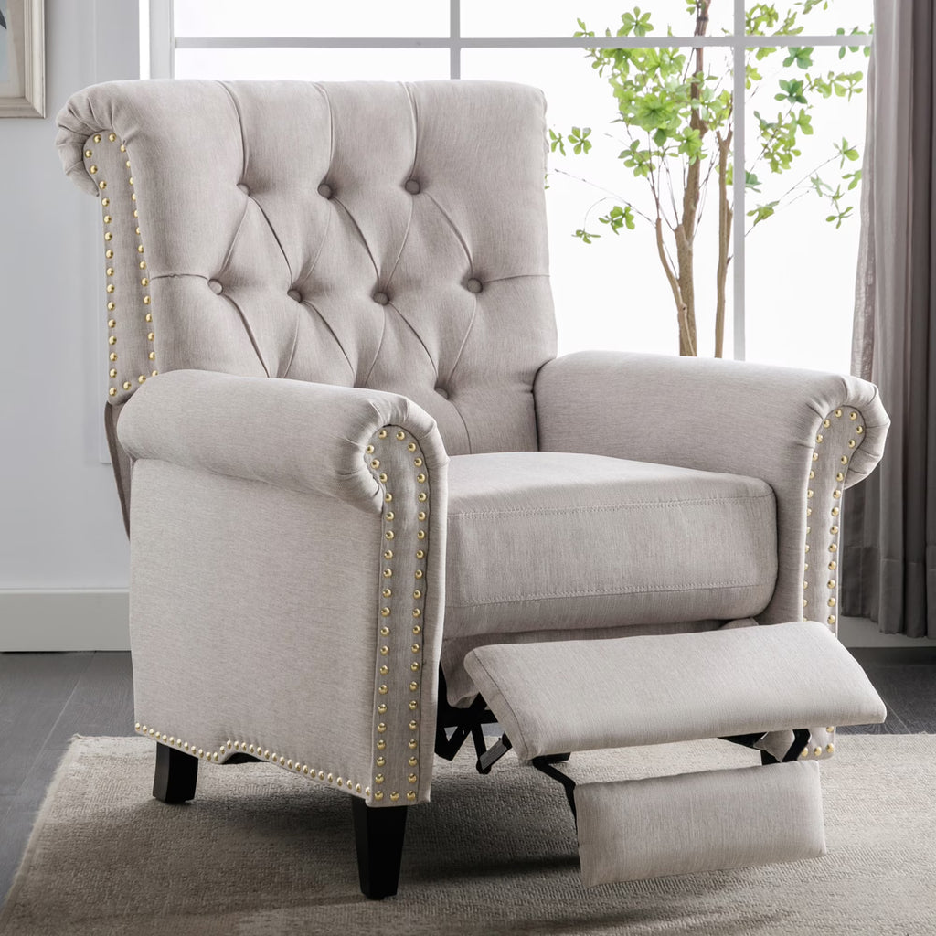 Tan Linen Tufted Recliner Single Sofa Z3906