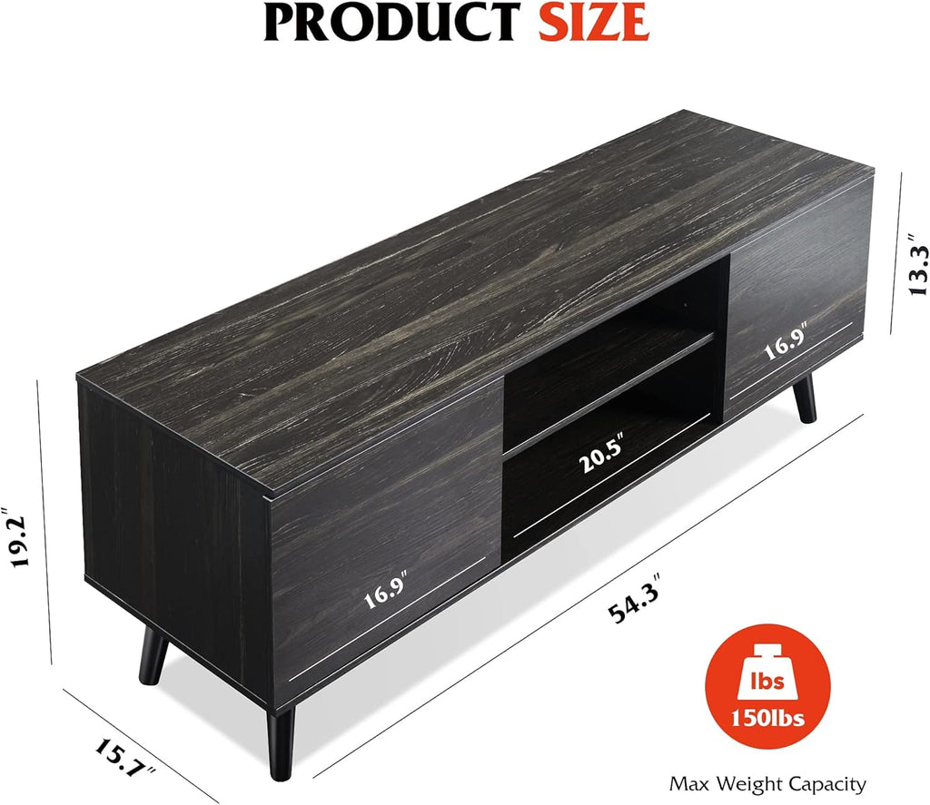 Gray Oak TV Stand with Storage Cabinet and Open Shelves Q4064