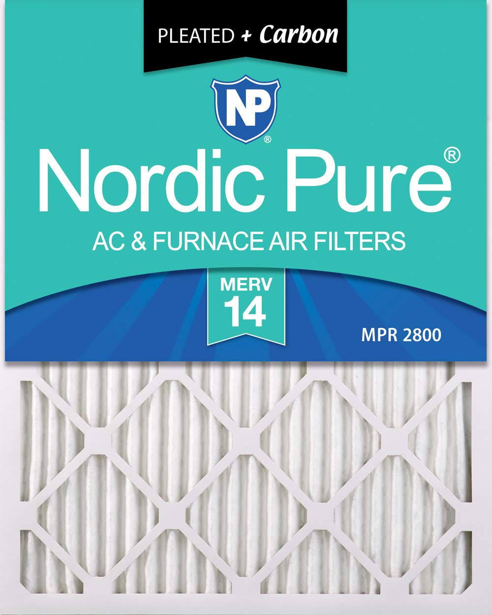 16x25x1 MERV 14 Carbon Pleated Air Filters, 2 Piece P7500