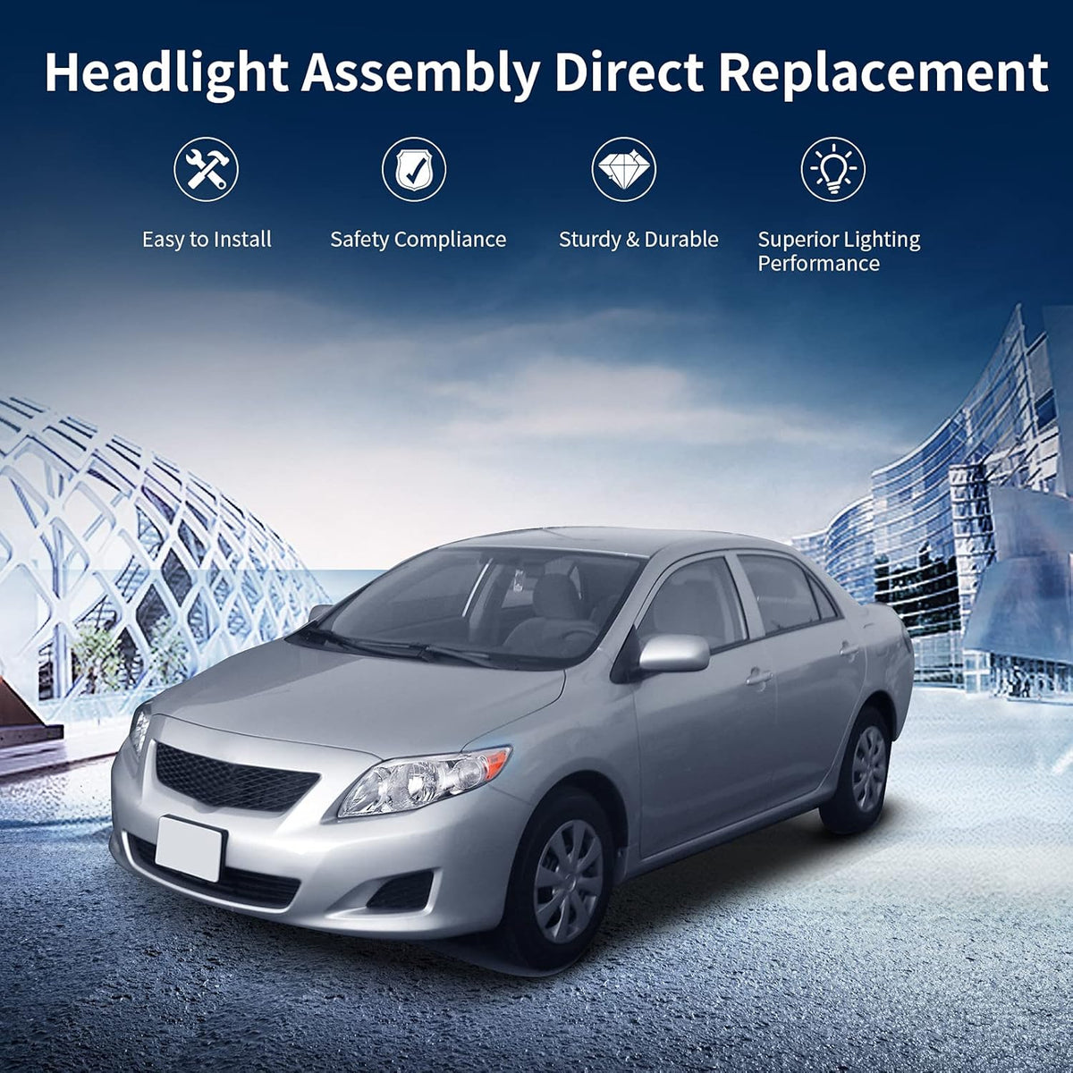 Chrome Housing Amber Reflector Headlight Assembly H909