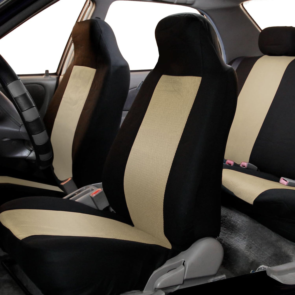 Black Cloth High Back Car Seat Covers Front Set Pack of 2 W60262