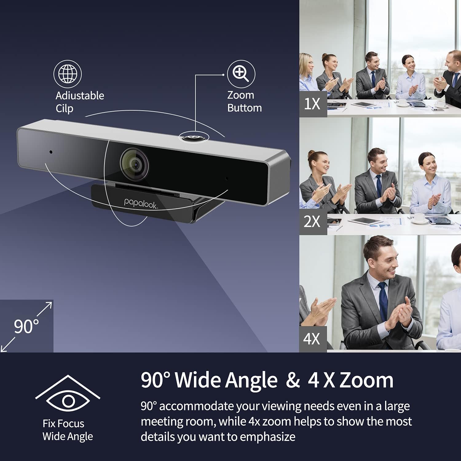 2K Ultra HD Zoomable Webcam with Dual Microphone and Tripod Y83193
