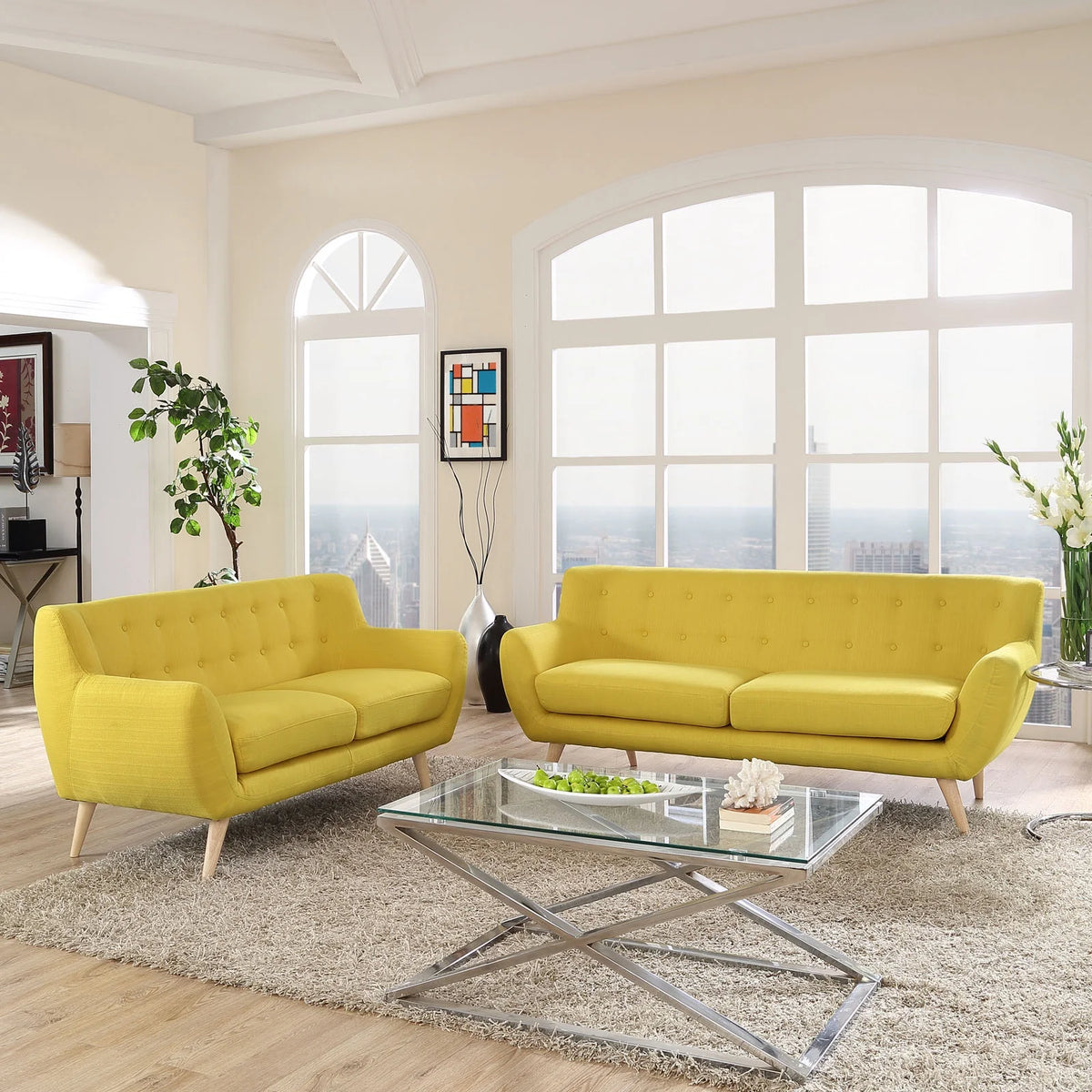 Yellow Fabric Two PCS Living Room Set K4552