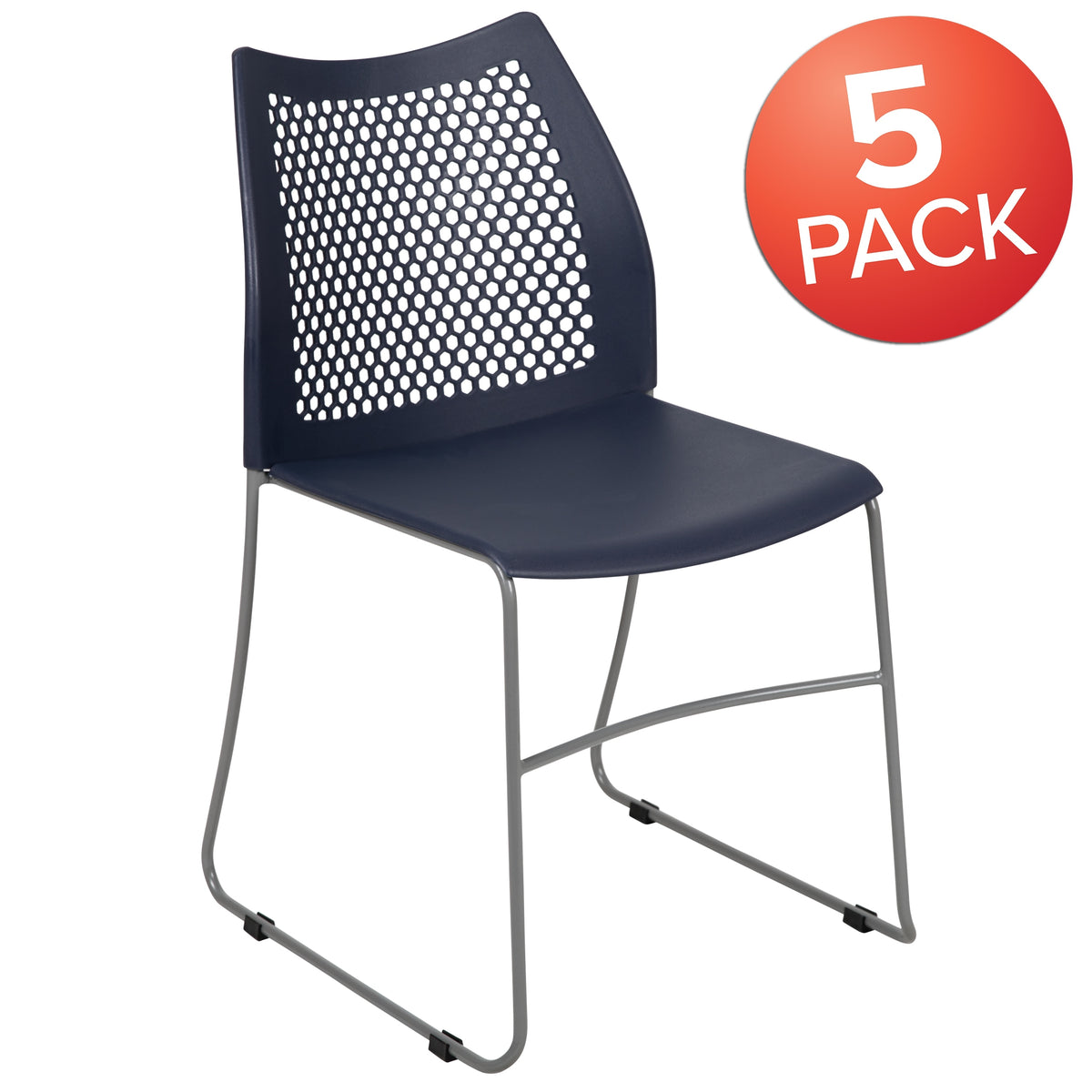 5 Pack Stack Chair with Air-Vent Back and Sled Base Navy B721