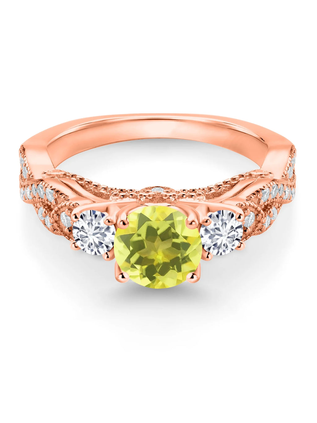 18K Rose Gold Plated Silver Canary Mystic Topaz White Diamond White Moissanite Engagement Ring F559
