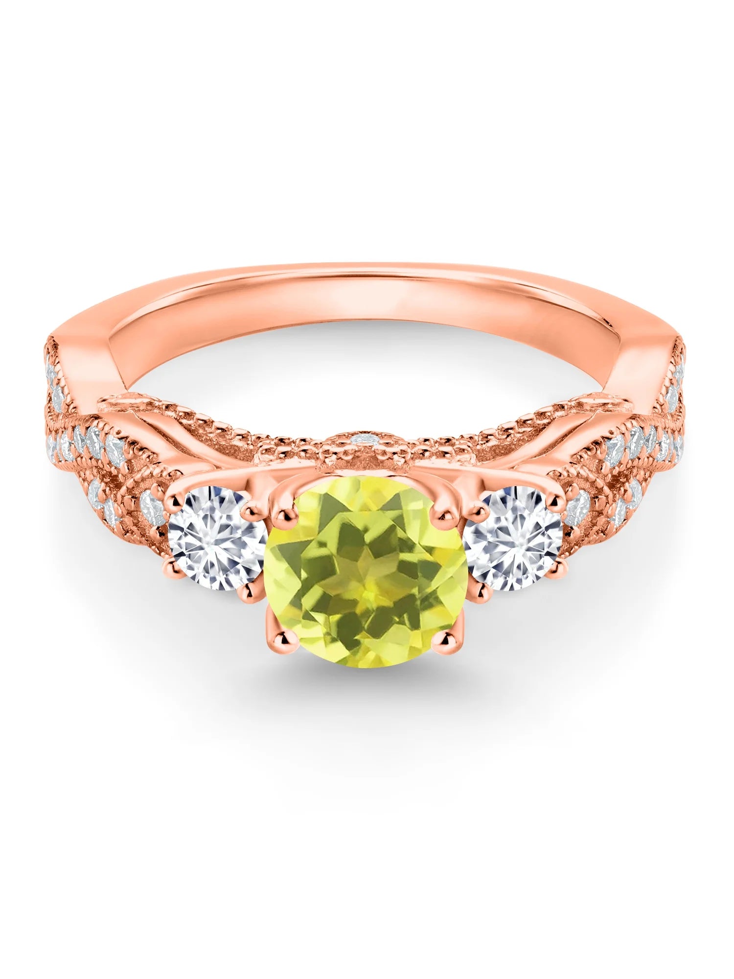 18K Rose Gold Plated Silver Canary Mystic Topaz White Diamond White Moissanite Engagement Ring F559