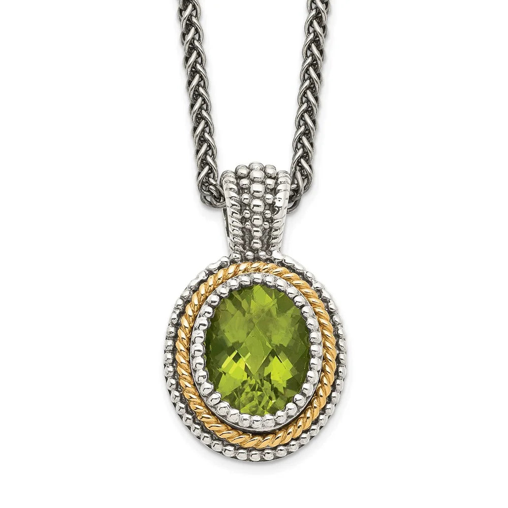 Antiqued Sterling Silver and 14K Gold Peridot Necklace Z6754