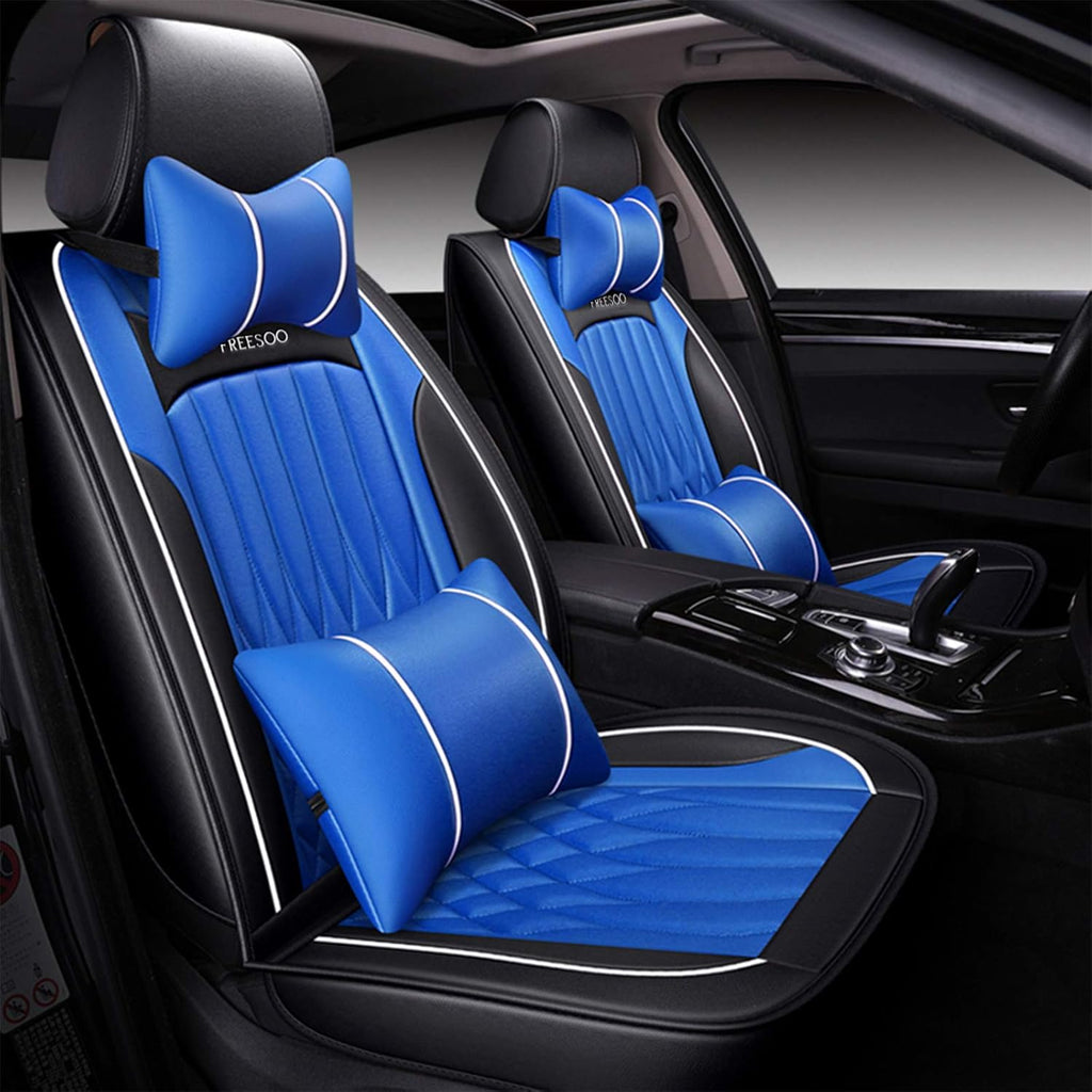 Khaki Black Leather Car Seat Cover Full Set Universal for 5 Seats X697299
