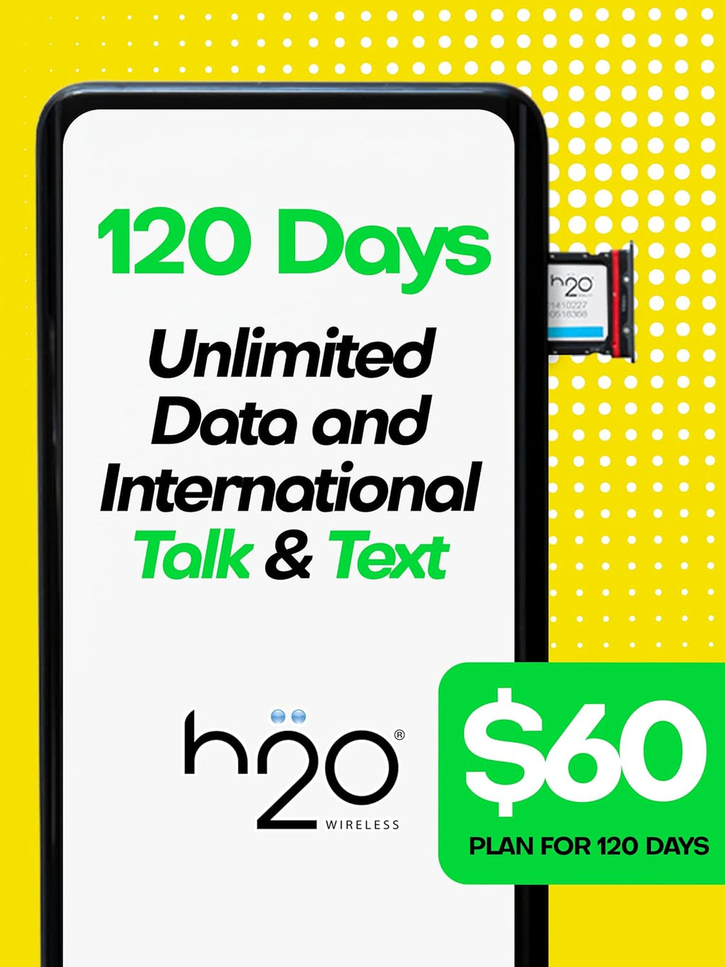 SIM Card with Unlimited 4G LTE/5G Data Coverage with Hotspot, International Talk & Text (120-Day Plan) F27542
