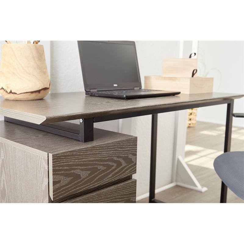 Reversible Home Office Desk with Filing Cabinet in Gray F116