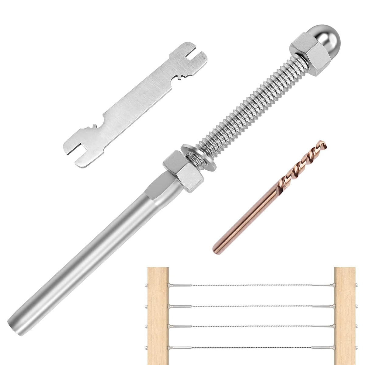 60 Pack T316 Stainless Steel Swage Threaded Stud Tension End Fitting for 1/8 Cable X9691