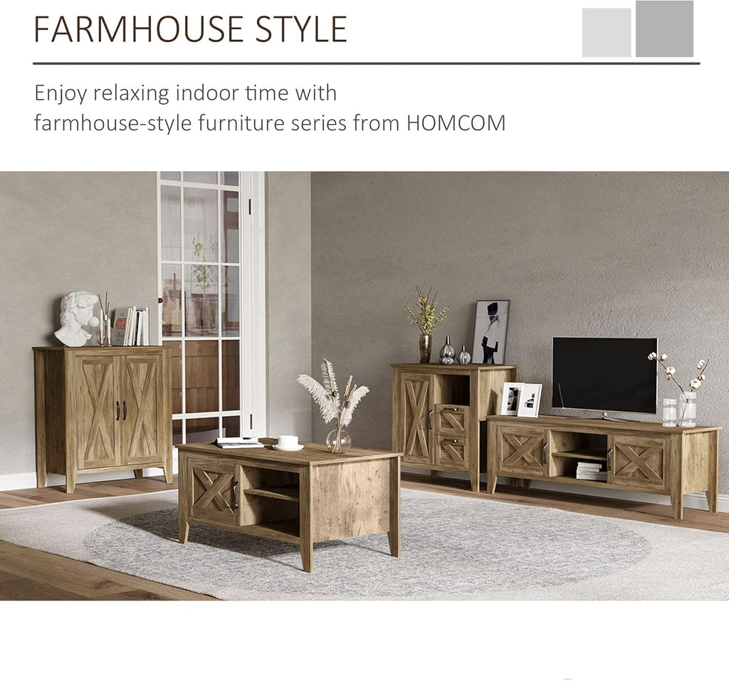 Farmhouse Sideboard Serving Buffet with Cabinet, Open Shelf, 2 Drawers, Oak Finish G67763