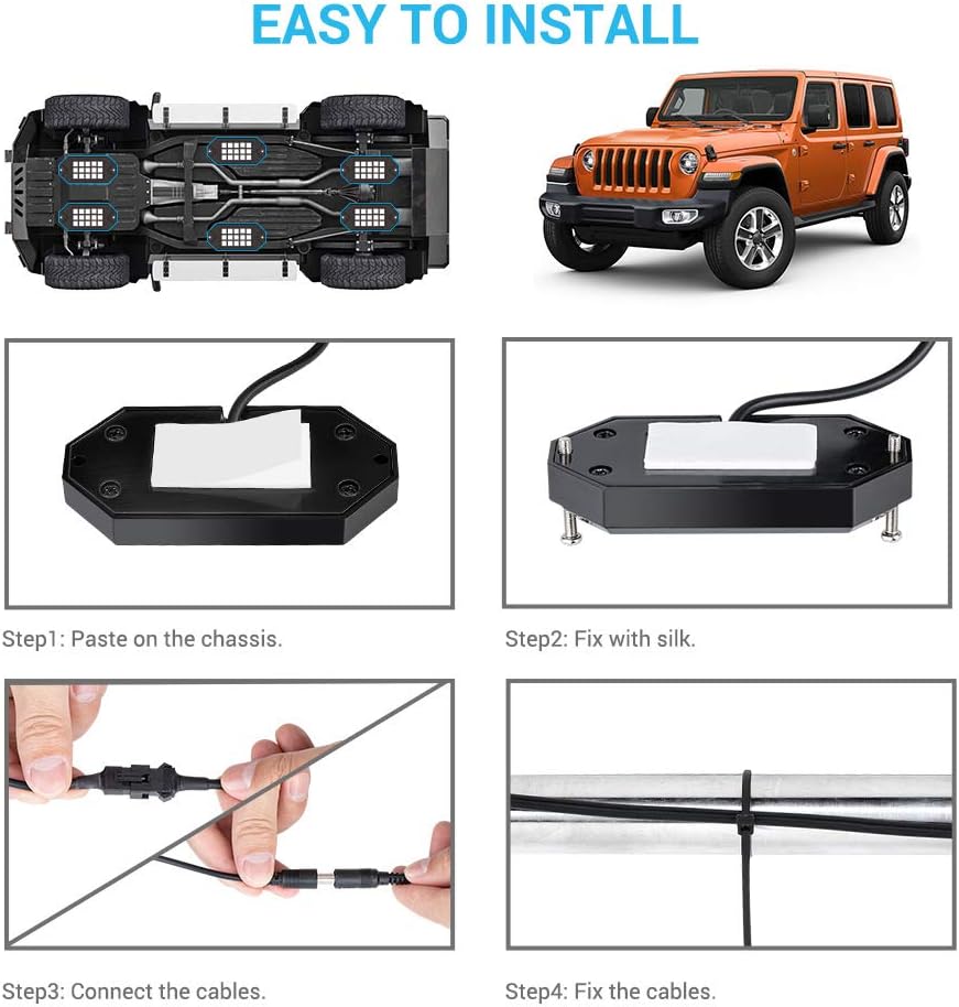 RGB LED Underglow Light Kit 8 Packs Waterproof Aluminum H3582