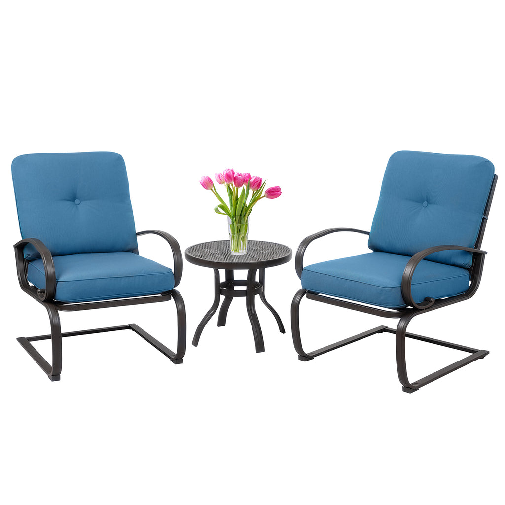 Blue 3-Piece Bistro Set with Cushions & Metal Frame T54165