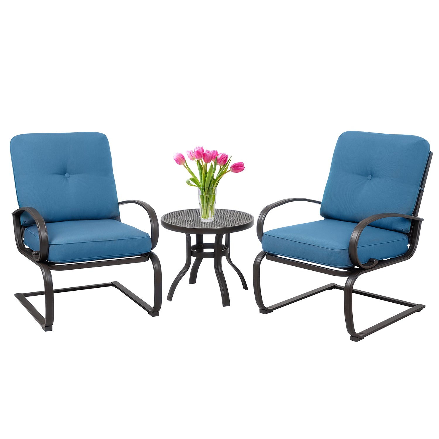 Blue 3-Piece Bistro Set with Cushions & Metal Frame T54165