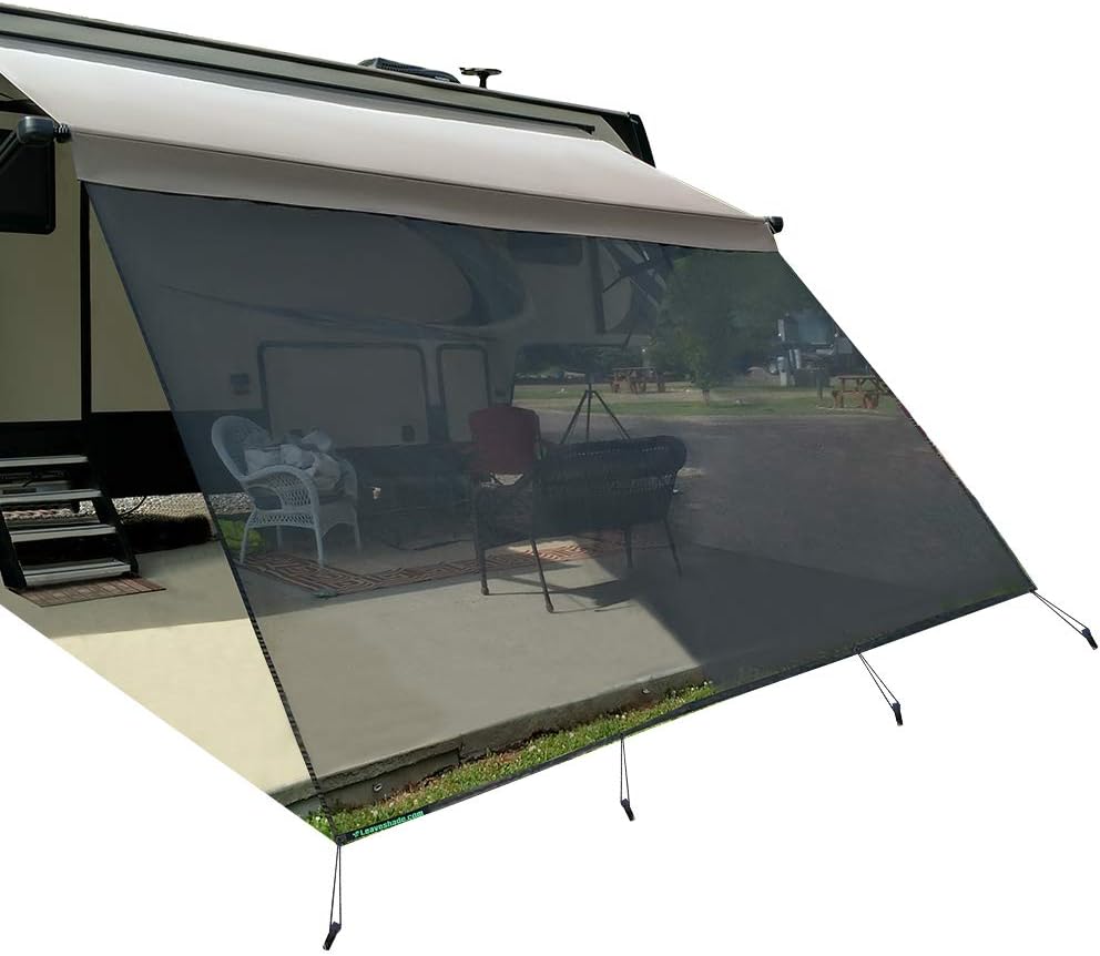 RV Awning Sunshade Screen 10' X 12' 3'' Black Mesh Sun Shade K500