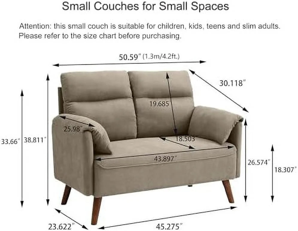 50.6" Small Loveseat Sofa with Back Cushions and Wood Legs W844