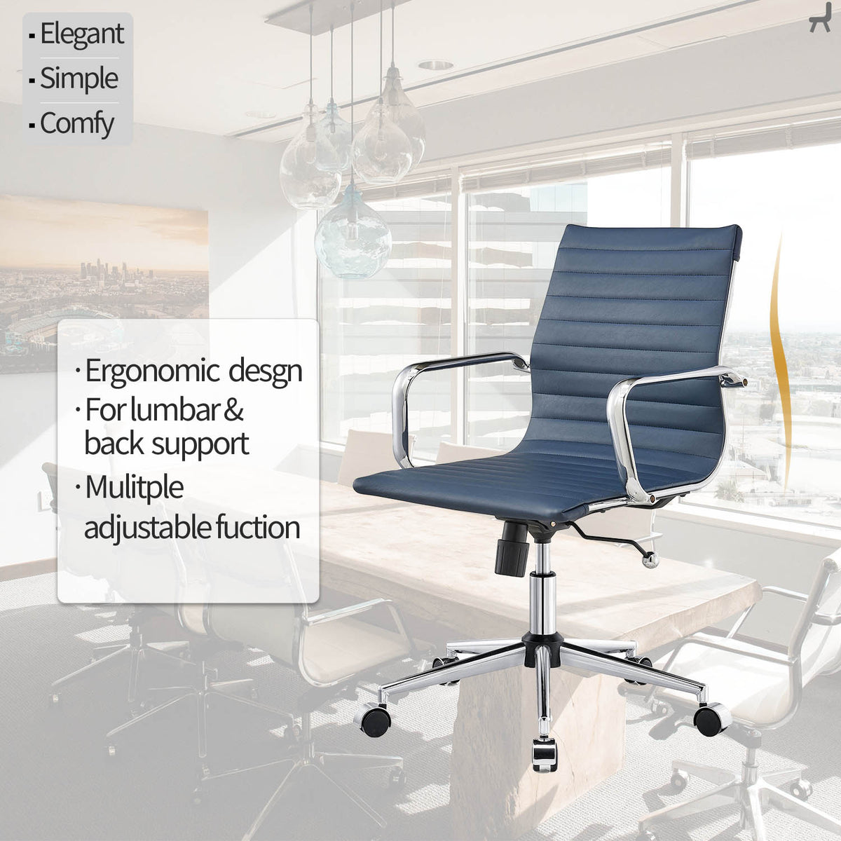 Mid Back Swivel Desk Chair with Armrest in Vegan Leather P921