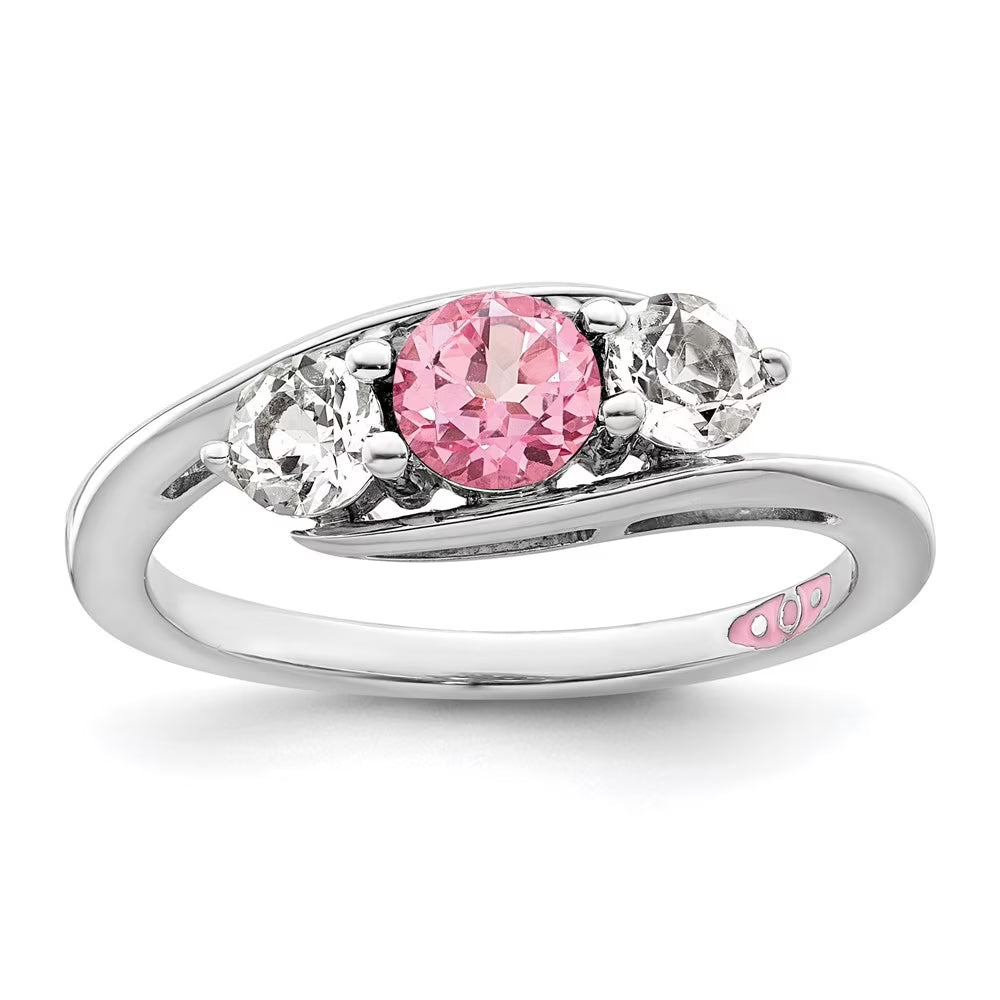 Sterling Silver Rhodium-plated White and Pink Swarovski Topaz Ring Size 7 D993