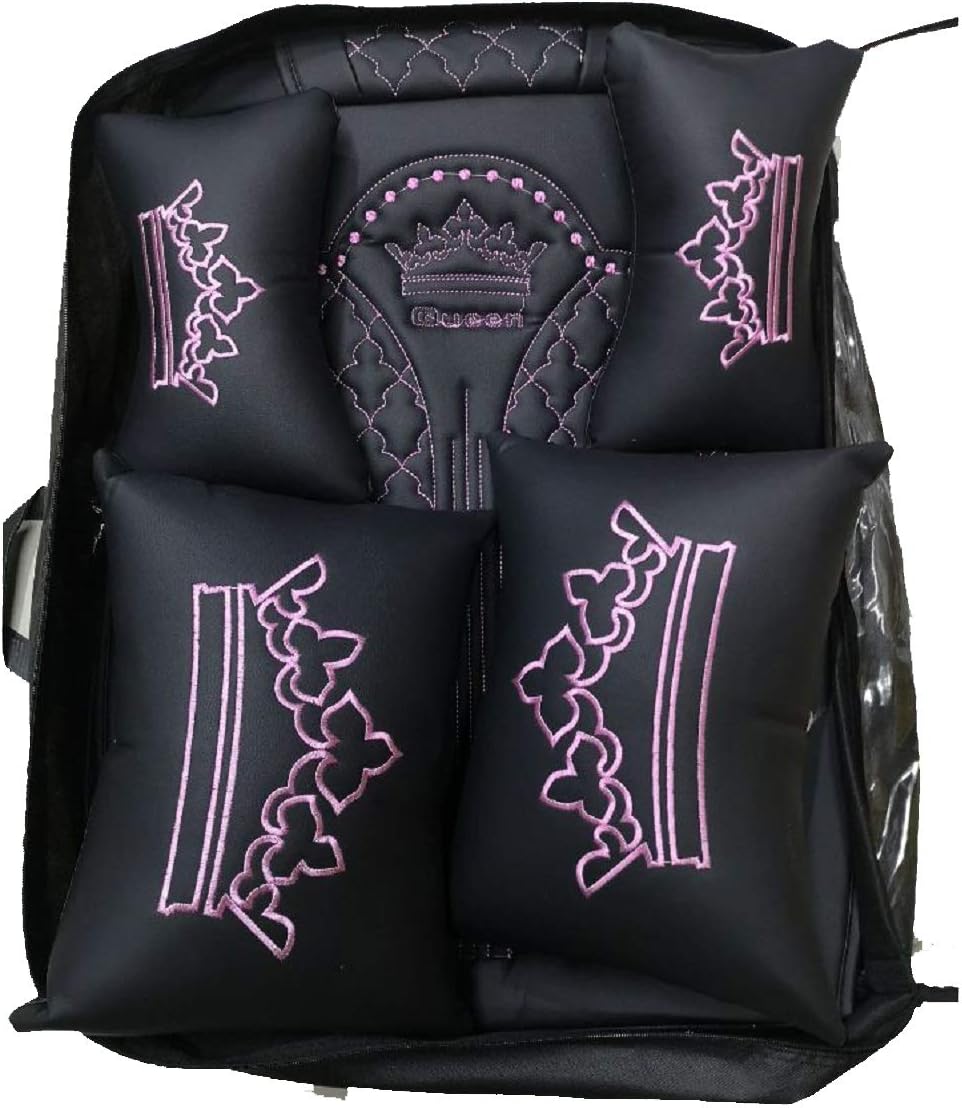 Luxury Auto Car Seat Covers 5 Seats Full Set Black-Pink L4146