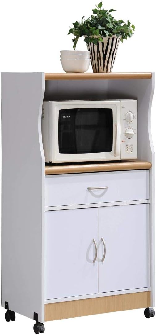 Grey-Oak Microwave Cart with One Drawer, Two Doors, and Shelf J86356