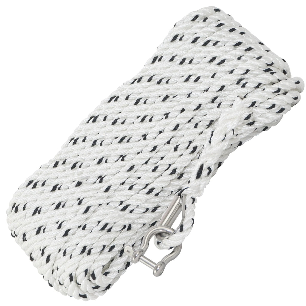 5/16 inch x 100 ft 3-Strand White Nylon Anchor Rope Line with Stainless Steel Thimble and Schakle B699
