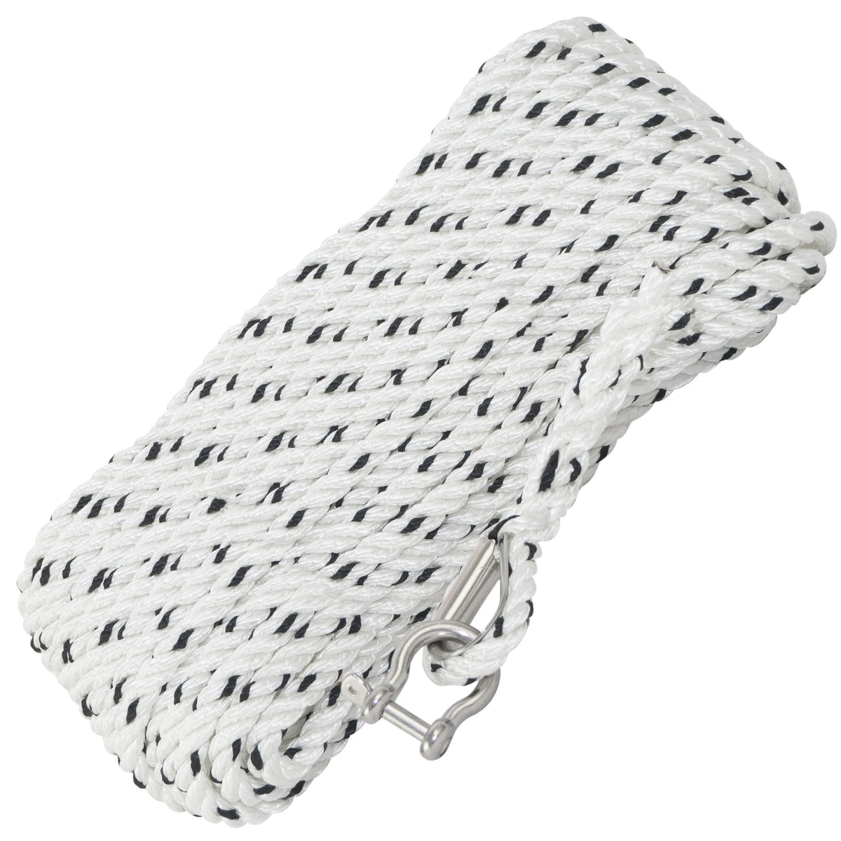 5/16 inch x 100 ft 3-Strand White Nylon Anchor Rope Line with Stainless Steel Thimble and Schakle B699