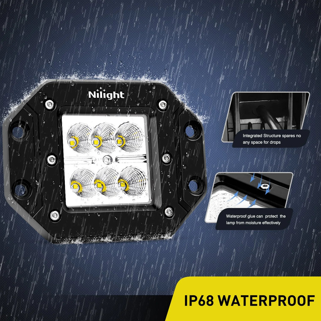 4PCS 18W LED Work Light Bar Flush Mount Flood Lights Backup Reverse Rear Front Bumper Lights D98103