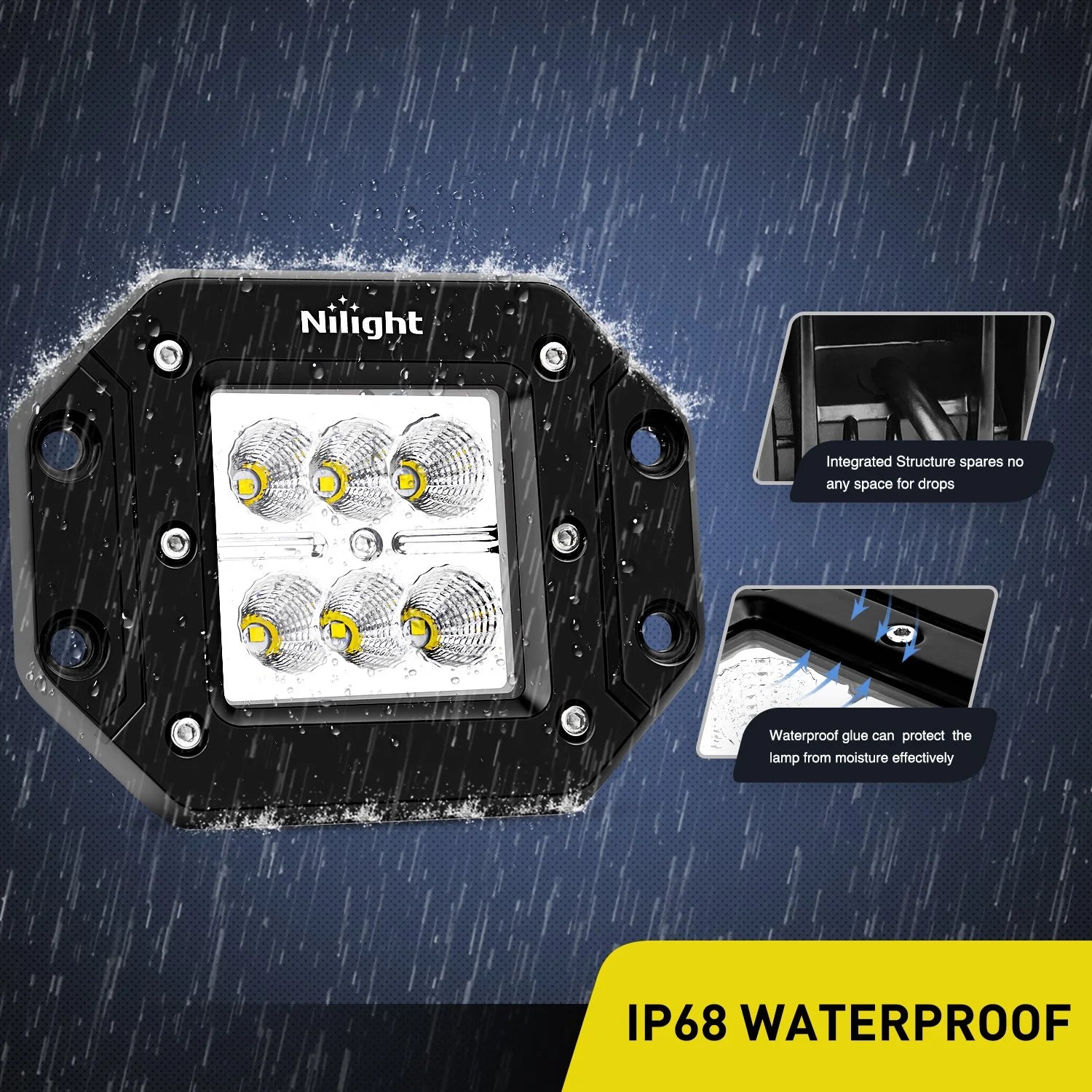 4PCS 18W LED Work Light Bar Flush Mount Flood Lights Backup Reverse Rear Front Bumper Lights D98103