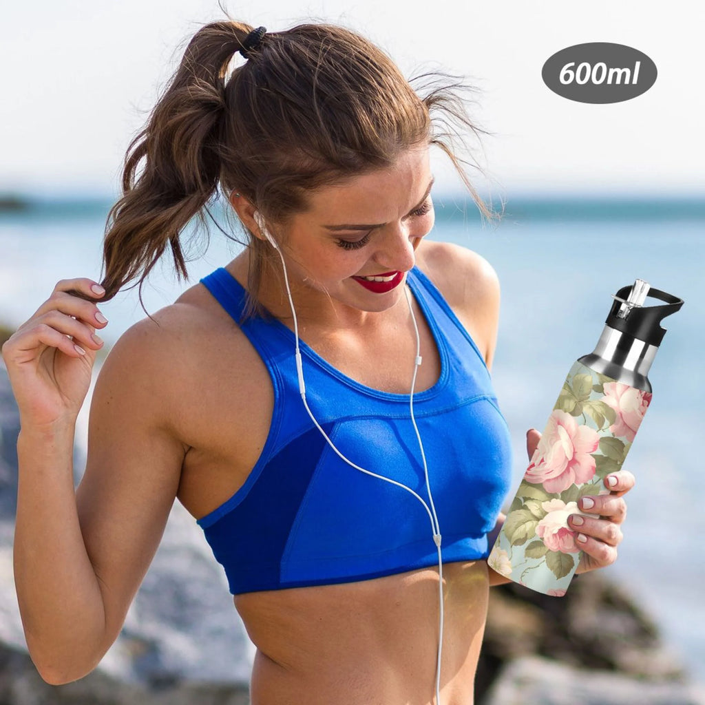 Pink Stainless Steel Insulated Water Bottle with Straw Lid T34878