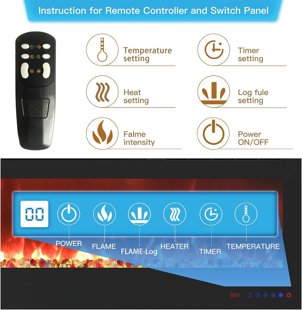 Recessed and Wall Mounted Electric Fireplace Insert with Remote V36166