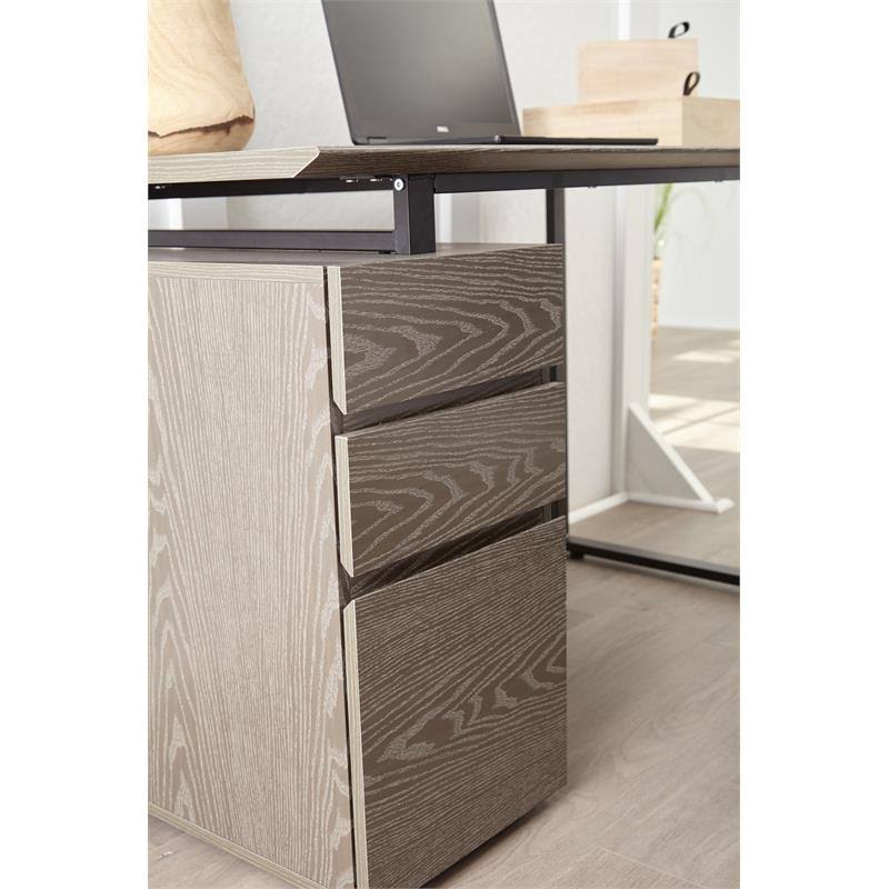 Reversible Home Office Desk with Filing Cabinet in Gray F116