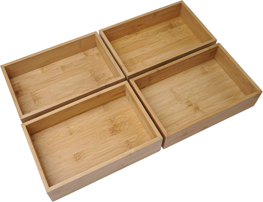 Bamboo Wood Drawer Organizer Tray Box Dividers Set, Pack of 2 M318