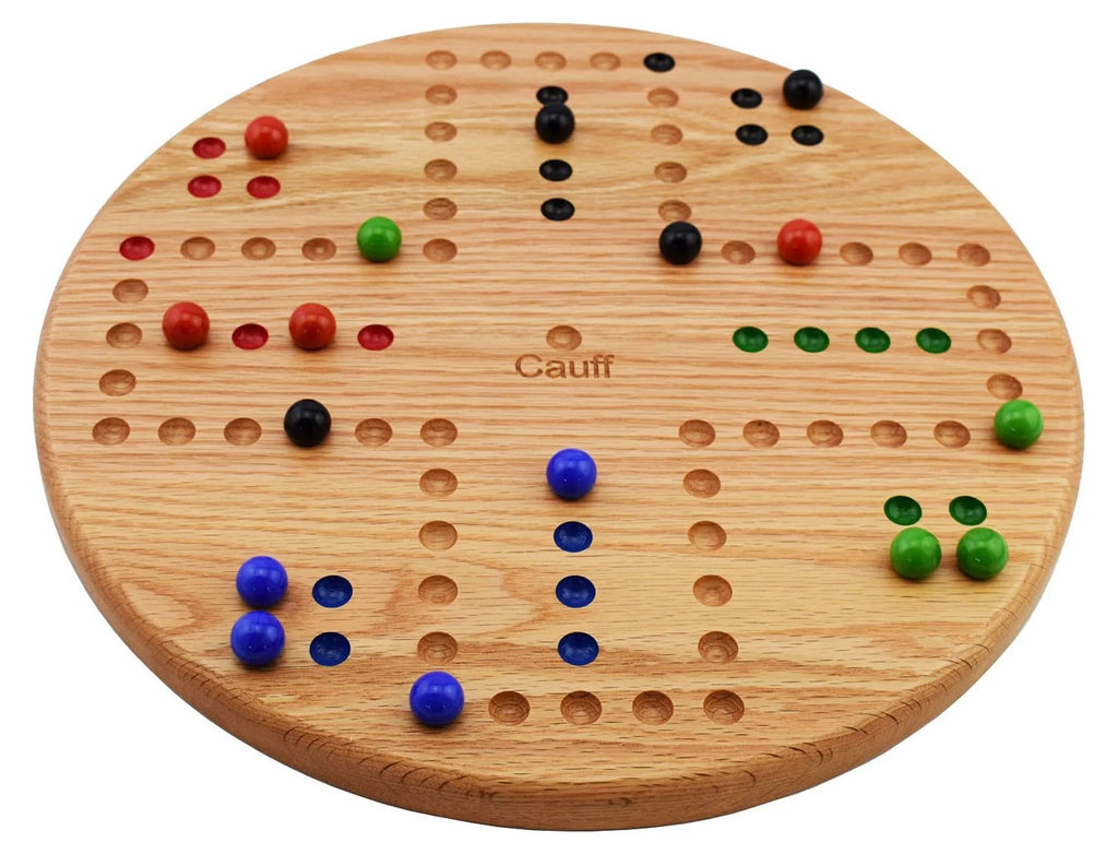 Solid Oak Wood Marbles Board Game 14 inch Diameter 4 Player X1947