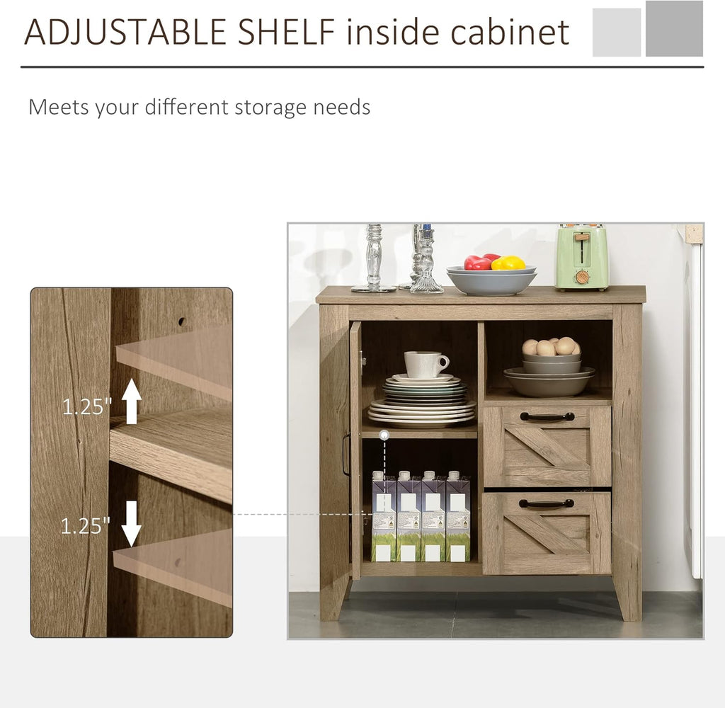 Farmhouse Sideboard Serving Buffet with Cabinet, Open Shelf, 2 Drawers, Oak Finish G67763