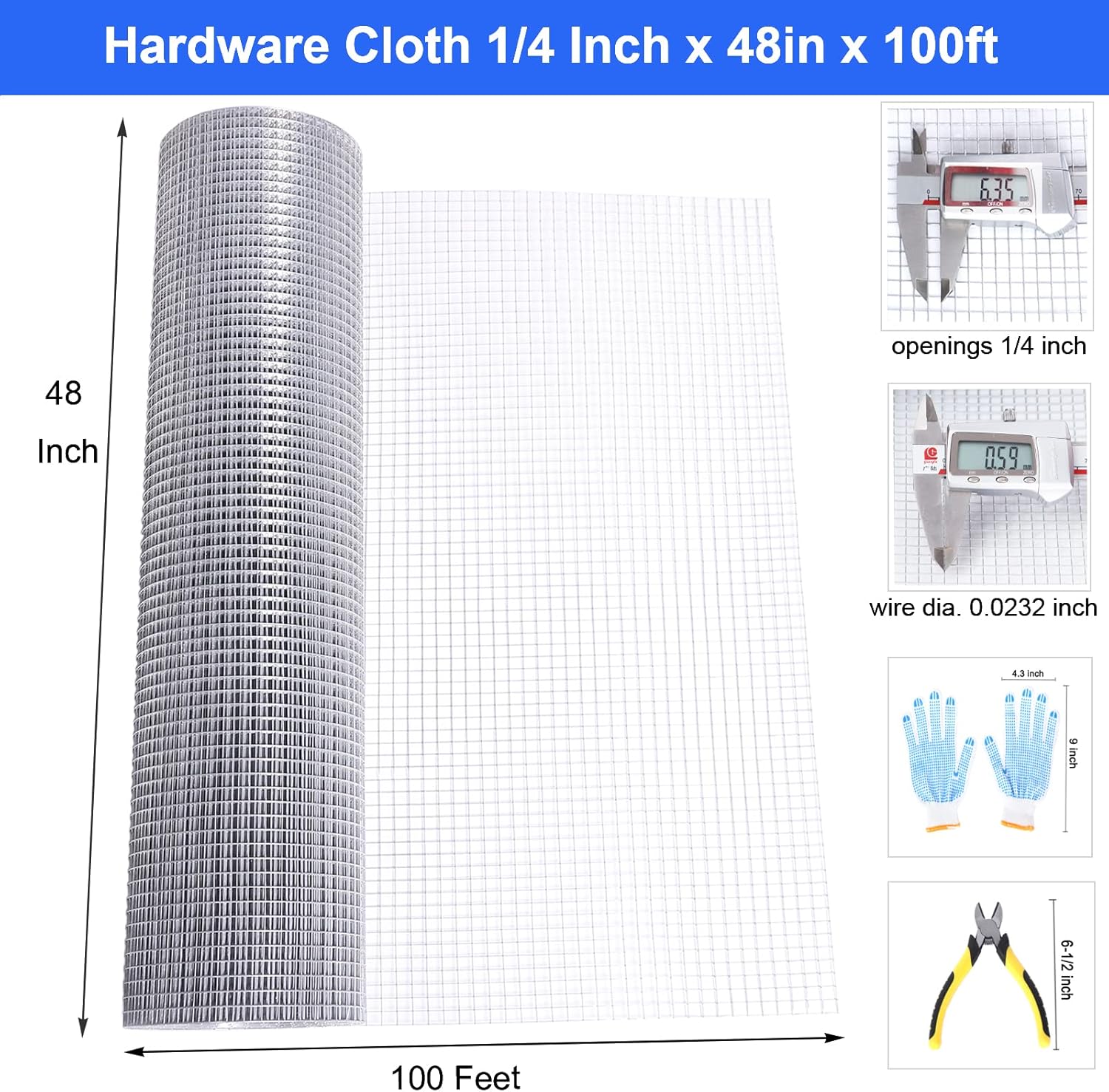 48x100 1/4 Inch 23Ga Galvanized Welded Wire Mesh Roll A544777