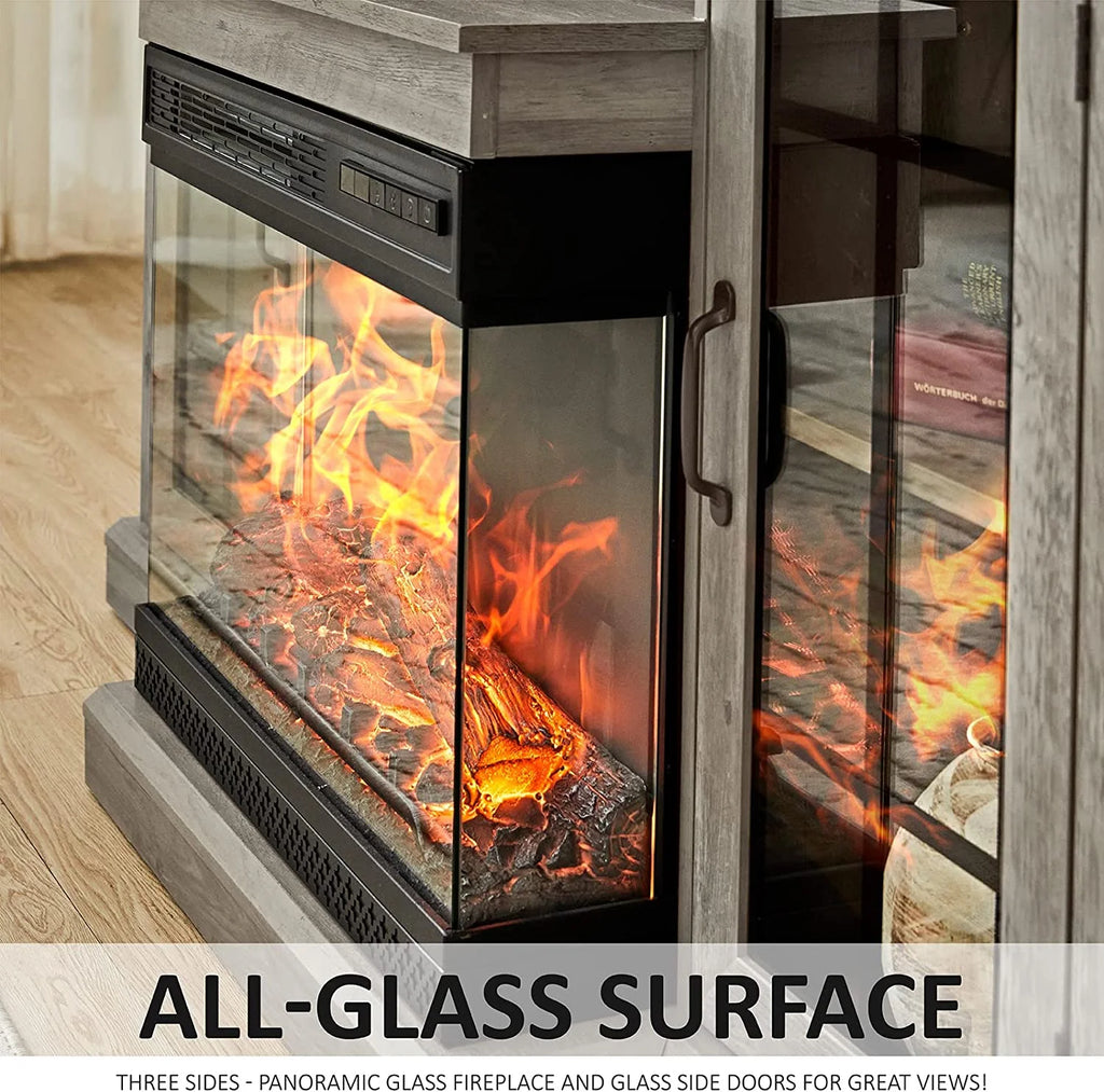 Fireplace TV Stand with Electric Fireplace, Wash Gray F464