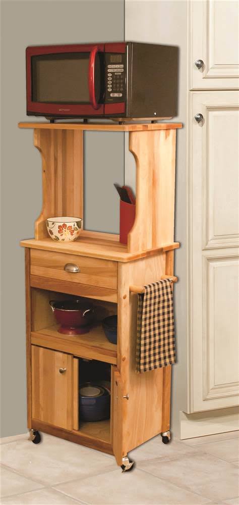Natural Microwave Cart with Open Storage A708773