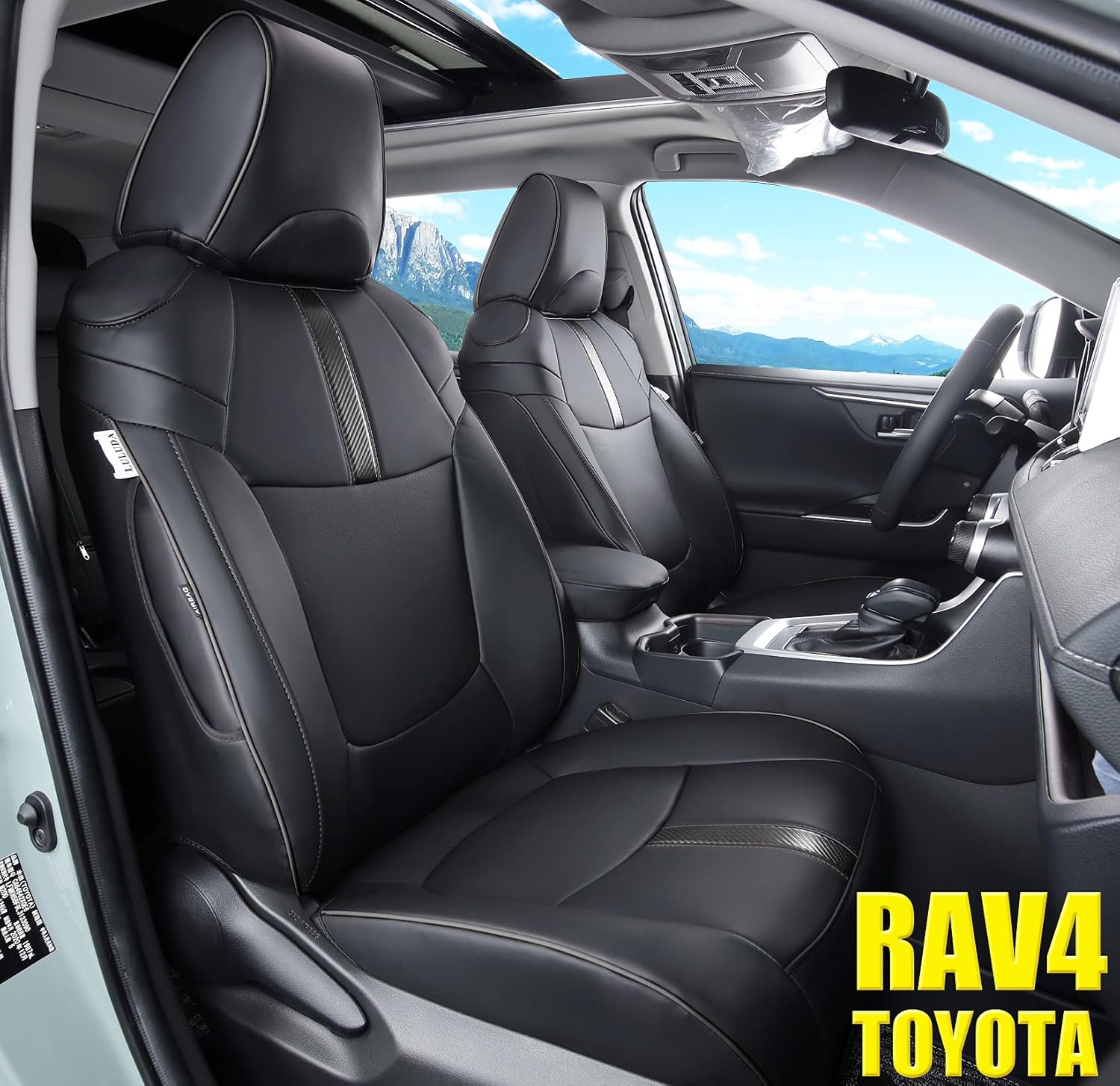 Black Waterproof Faux Leather Car Seat Covers Full Set N689201