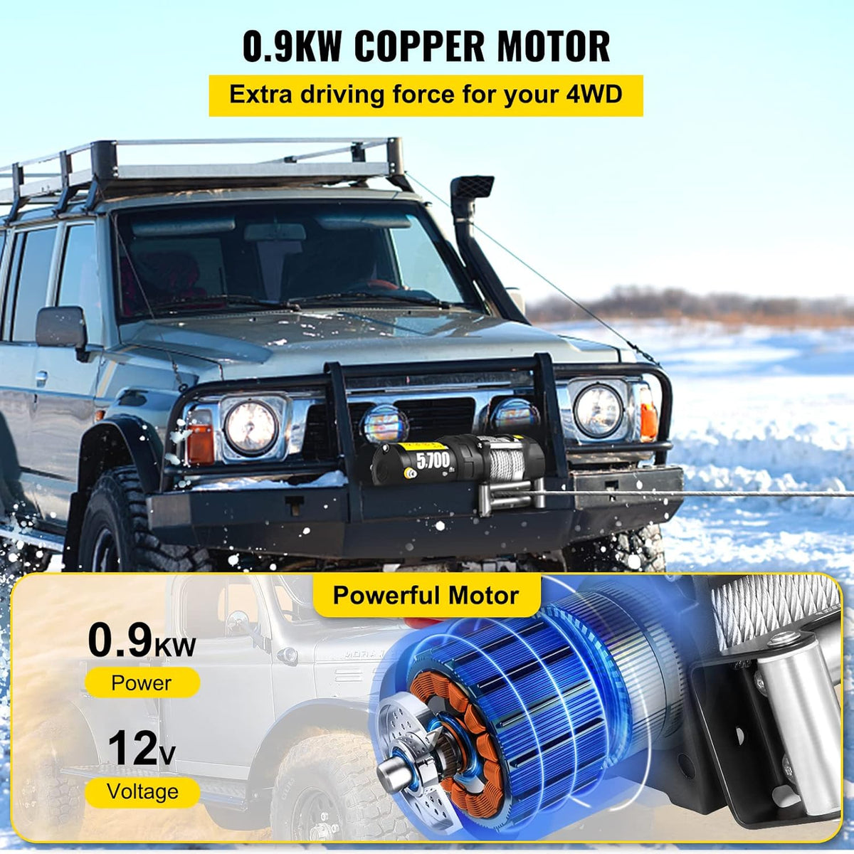 5700 lbs Electric Winch with Steel Cable and Wireless Remote T65779