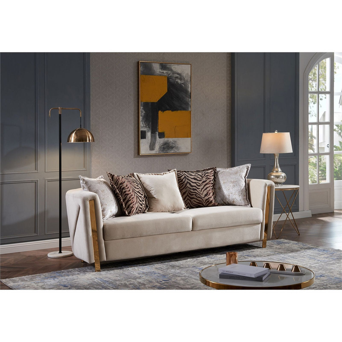 Beige 2Pc Velvet Living Room Set O459