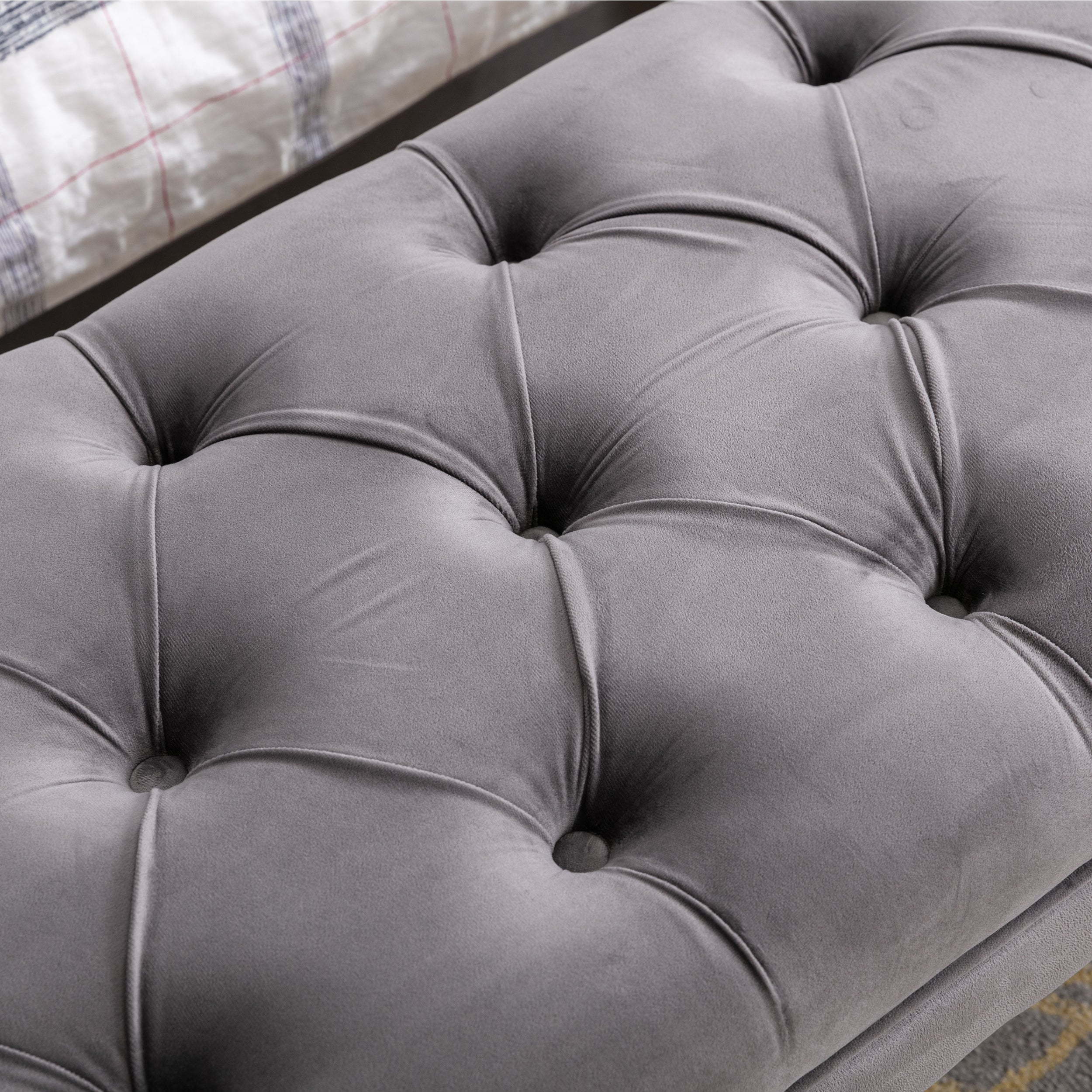 Gray Velvet Upholstered Ottoman Bench R712676