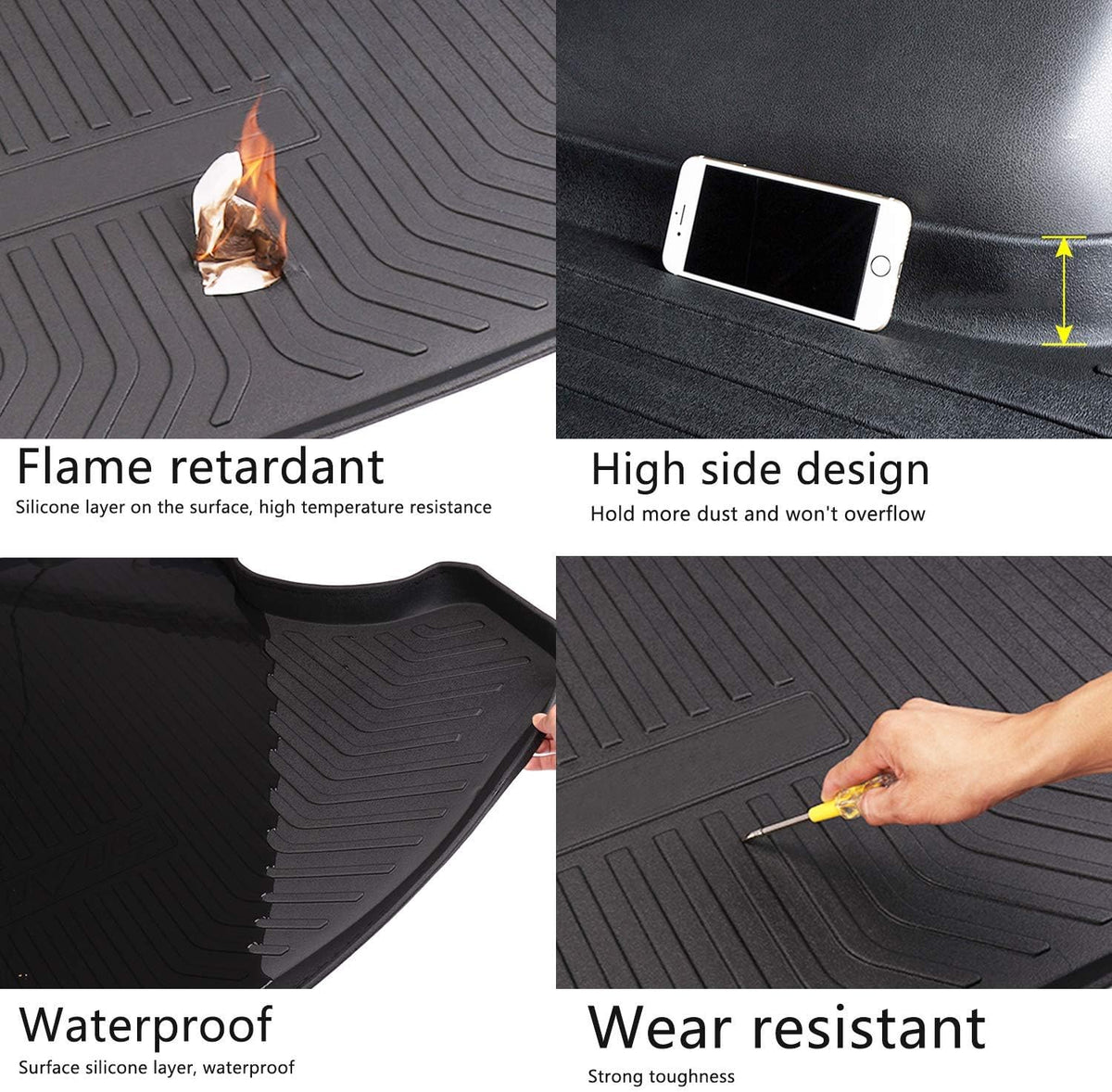 Trunk Cargo Liner Mat Tray, Heavy Duty Waterproof, Custom Fit, Black, Pack of 2 Q260125