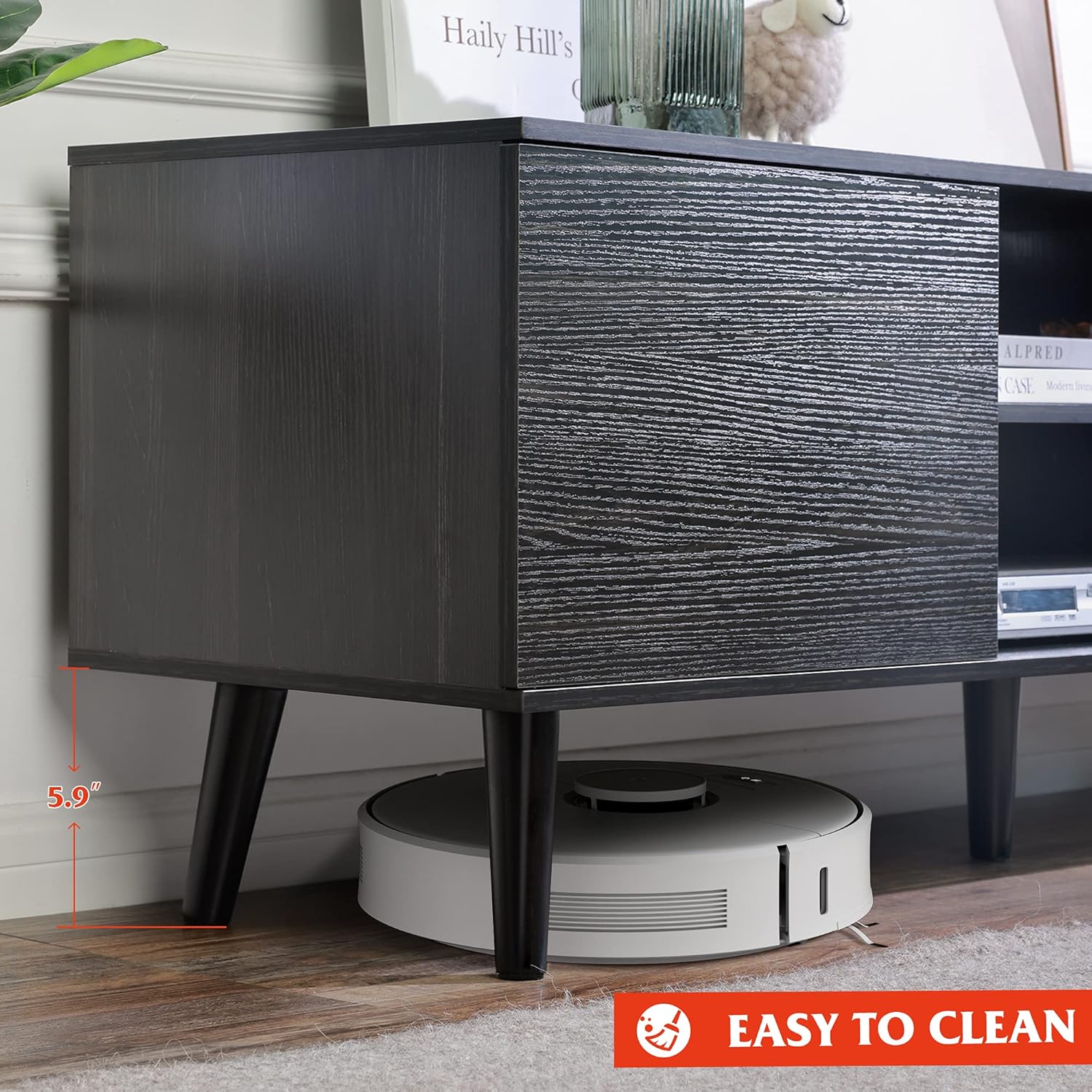 Gray Oak TV Stand with Storage Cabinet and Open Shelves Q4064