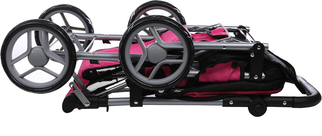 Hot Pink & Black Foldable Twin Doll Stroller with Basket L80521