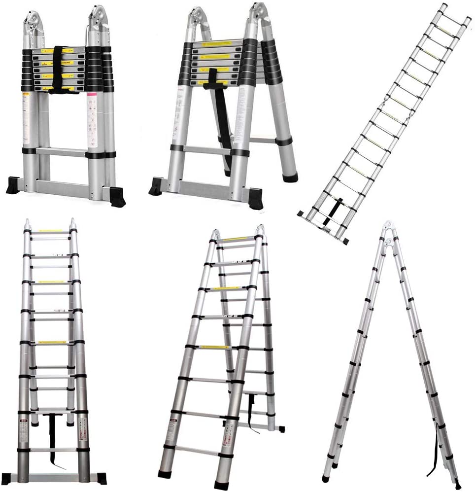 Telescopic Loft Ladder 16.5Ft Extendable Collapsible Step Ladders R8127